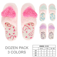 12 PACK HEART THEME SUEDETTE LINED SLIPPERS