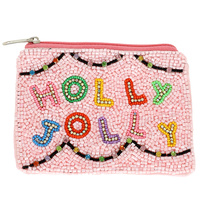 CHRISTMAS HOLLY JOLLY JEWELED COIN BAG