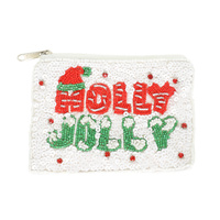 CHRISTMAS HOLLY JOLLY JEWELED COIN BAG