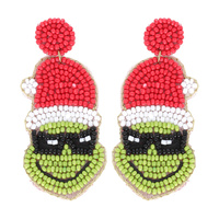 SANTA HAT CHRISTMAS GRINCH BEADED EARRINGS