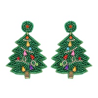 JEWELED BEADED EMBROIDERY CHRISTMAS TREE EARRINGS