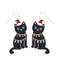 BLACK CAT CHRISTMAS LIGHTS EARRINGS