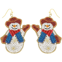 CHRISTMAS BEAD EMBROIDERED SNOWMAN EARRINGS