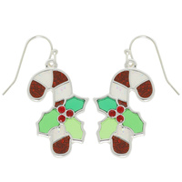 CHRISTMAS CANDY CANE EPOXY DANGLE EARRINGS