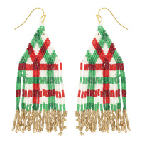 CHRISTMAS SEED BEAD FRINGE EARRINGS