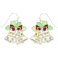 CHRISTMAS JINGLE BELL STAINED GLASS EPOXY EARRINGS