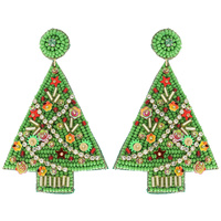 CHRISTMAS TREE JEWELED POST EARRINGS