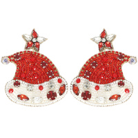 CHRISTMAS SANTA CLAUS HAT BEAD EARRINGS