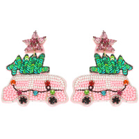 CHRISTMAS TREE TRUCK JEWELED POST EARRINGS