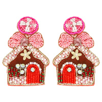 CHRISTMAS GINGERBREAD HOUSE JEWELED EARRINGS