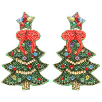 DECORATED CHRISTMAS TREE JEWELED EARRINGS