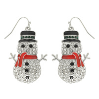 CHRISTMAS SCARFED SNOWMAN DANGLE EARRINGS