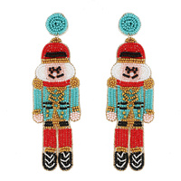 2-TIER NUTCRACKER HANDMADE BEADED EMBROIDERY DANGLE AND DROP EARRINGS