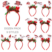 12 PACK CHRISTMAS CHARACTERS TINSEL PARTY HEADBAND