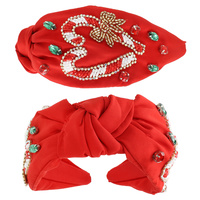 CHRISTMAS CANDY CANE HEART TOP KNOTTED HEADBAND
