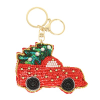 RED CHRISTMAS CAR JEWELED KEYCHAIN