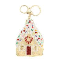 CHRISTMAS GINGERBREAD HOUSE BEADED KEYCHAIN