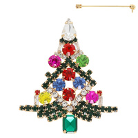 VINTAGE CHRISTMAS TREE CRYSTAL GEMSTONE BROOCH PIN