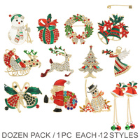 12 PC ASSORTED CHRISTMAS BROOCH PIN SET